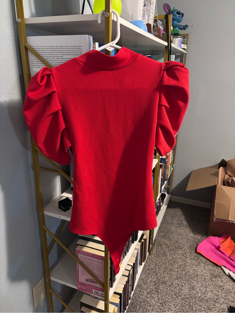 TCEC Red Puff Sleeve Ribbed Bodysuit